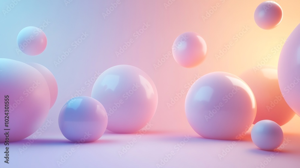 A collection of glossy spheres float in a soft, pastel gradient background. A collection of glossy spheres float in a soft, pastel gradient background.