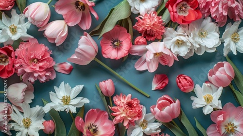 Wallpaper Mural A floral pattern of blooming cherry blossoms and tulips, representing the vitality, growth, and transformation of love Torontodigital.ca