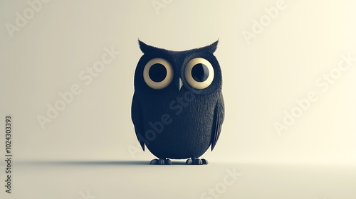 Simplified owl silhouette filled with a single solid color, featuring large circular eyes and a smooth curved body, set against a light grey background. Smooth and balanced composition, no shading, photo