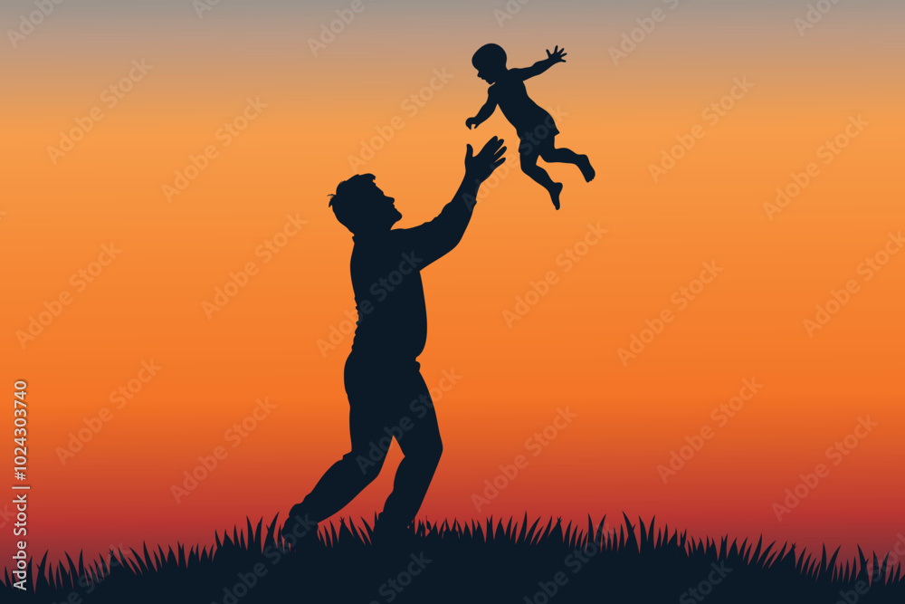 Father Throwing Child in Air Silhouette Father Throwing Child in Air Silhouette