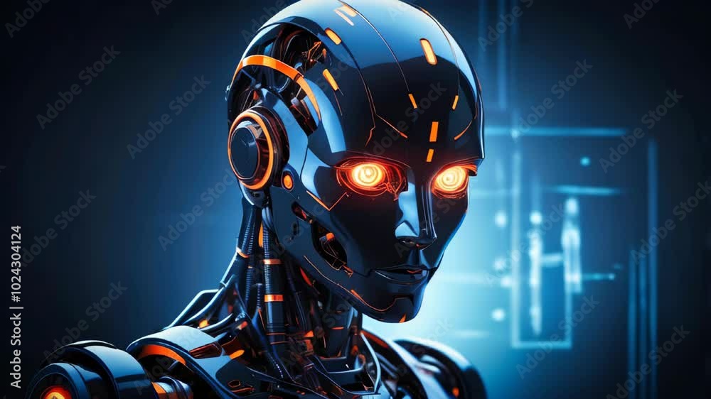 Futuristic humanoid robot with a glossy, black metallic surface Futuristic humanoid robot with a glossy, black metallic surface