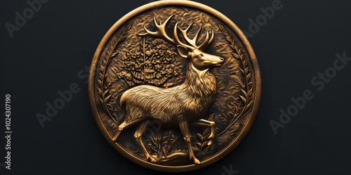  A gold deer elegantly depicted within a circular medallion.