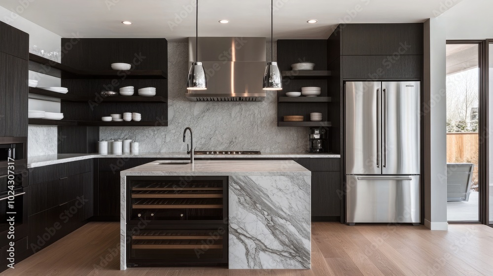 Fototapeta premium A contemporary kitchen with sleek