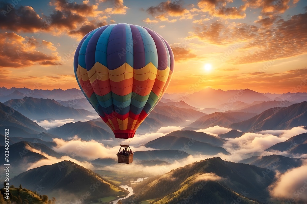 Obraz premium Hot Air Balloon Flight Over Majestic Mountain Landscape