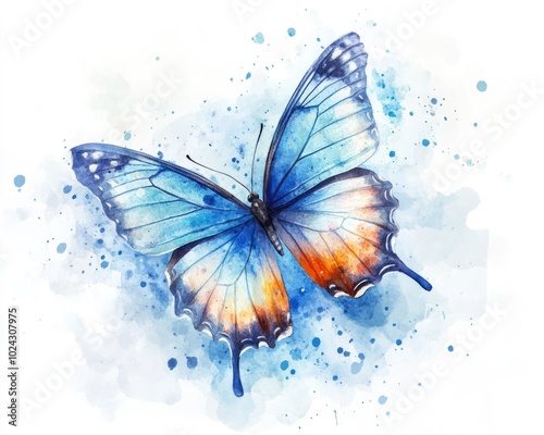 Ink Illustration of Vibrant Butterfly in Artistic Watercolor Style