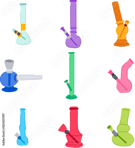 bong cannabis set cartoon. smoke toke, pipe bowl, flower bud bong cannabis sign. isolated symbol vector illustration