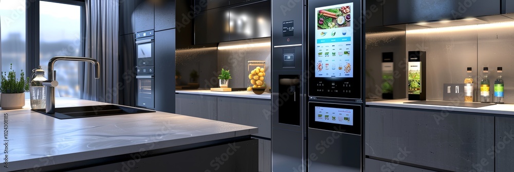 This high-tech kitchen showcases a smart refrigerator with interactive features and an oven that responds to voice commands. Generative AI This high-tech kitchen showcases a smart refrigerator with interactive features and an oven that responds to voice commands. Generative AI