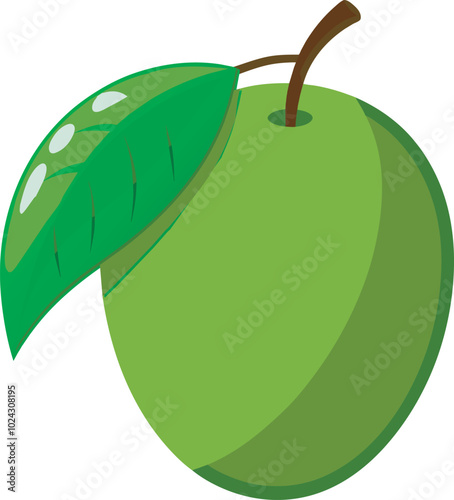 illustration of a green mango with a leaf