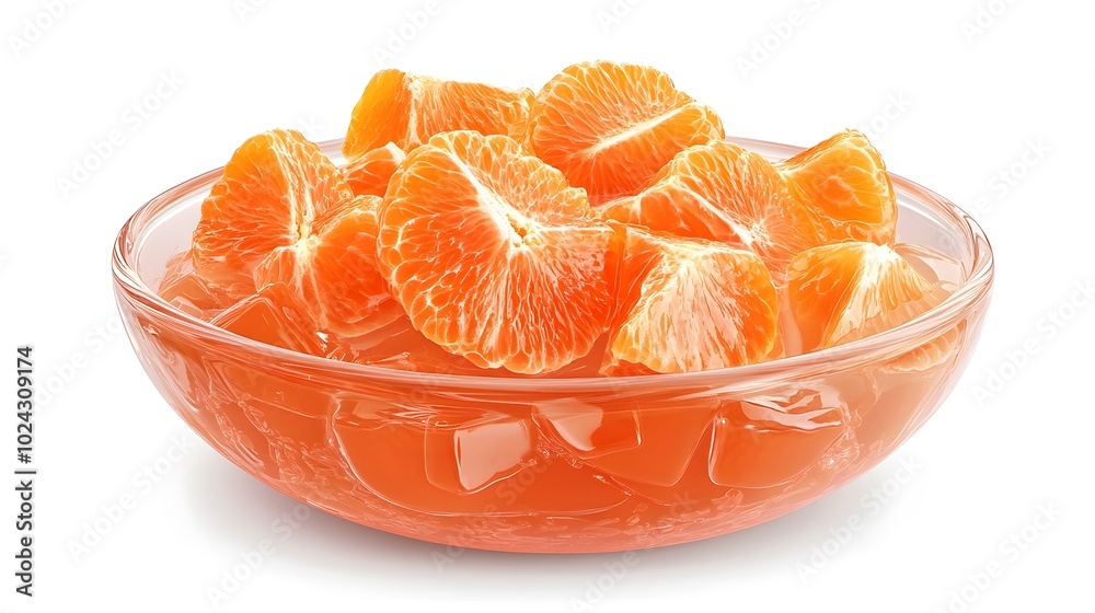 Fresh tangerine slices in glass bowl on white background reflecting vibrant citrus colors Fresh tangerine slices in glass bowl on white background reflecting vibrant citrus colors