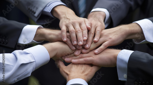 Wallpaper Mural Group of hands stacked together in a show of teamwork and unity, symbolizing support, cooperation, and the power of working together. Torontodigital.ca