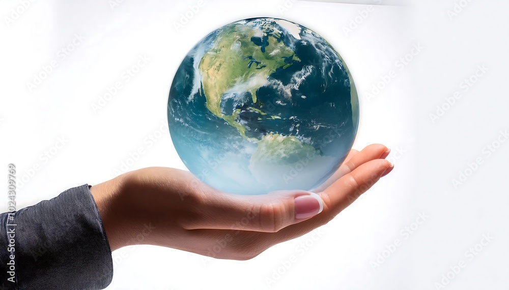 Global Communication Solutions with globe and white background. Environmental protection