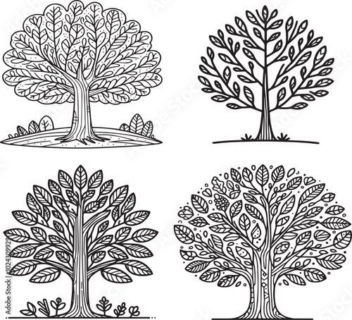 collection of icons collection of tree images to color - version 1