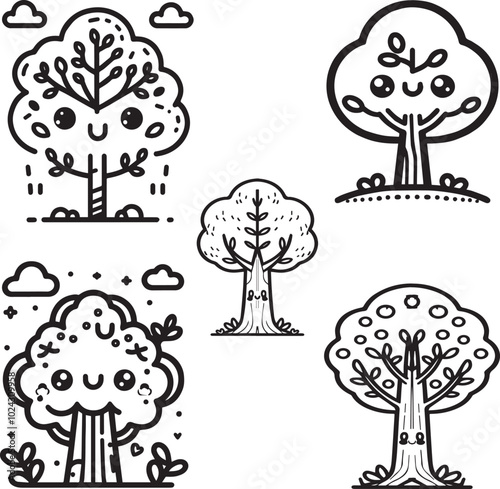 collection of icons collection of cute tree images to color - version 1