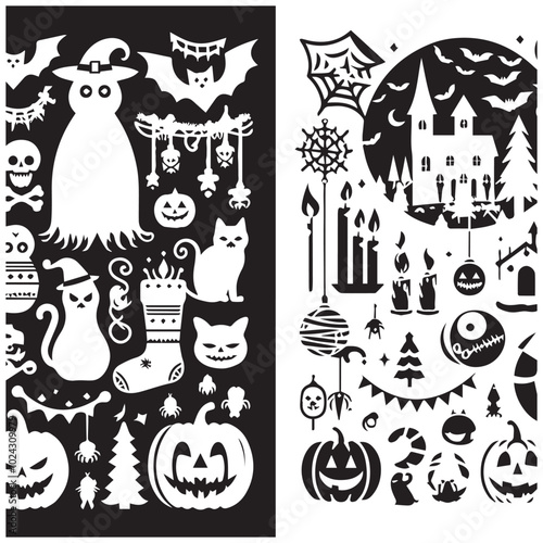  Halloween clip art assortment including jack-o'-lanterns, cobwebs, and playful ghosts for festive designs.