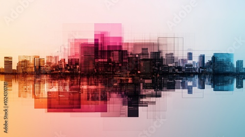 Abstract Cityscape with Colorful Geometric Lines