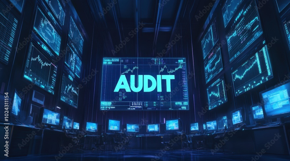 high-tech audit room with financial analytics high-tech audit room with financial analytics
