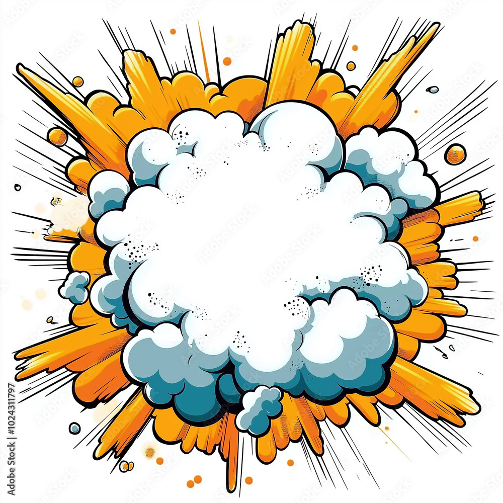 Bright and playful comic explosion design with bold cloud elements and vibrant blue accents, ideal for dynamic visuals. Bright and playful comic explosion design with bold cloud elements and vibrant blue accents, ideal for dynamic visuals.