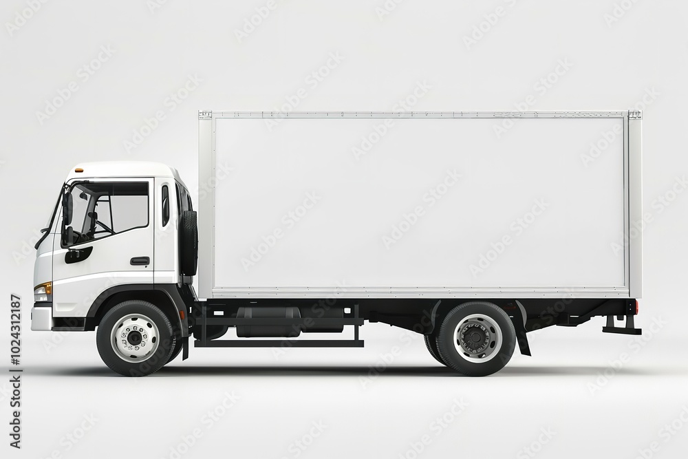 A plain white vehicle with no branding disappears into the distance, Generative AI. A plain white vehicle with no branding disappears into the distance, Generative AI.