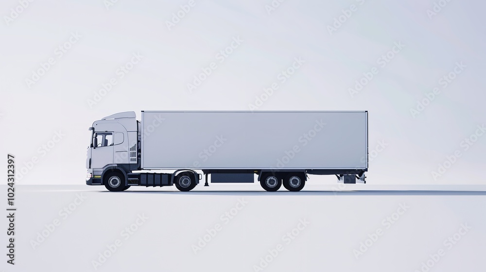 A plain white vehicle with no branding disappears into the distance, Generative AI. A plain white vehicle with no branding disappears into the distance, Generative AI.