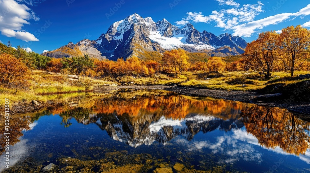 Obraz premium Serene Mountain Lake Reflecting Autumn Landscapes