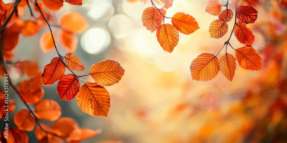 Golden autumn leaves glowing in the sunlight, creating a warm and inviting atmosphere.