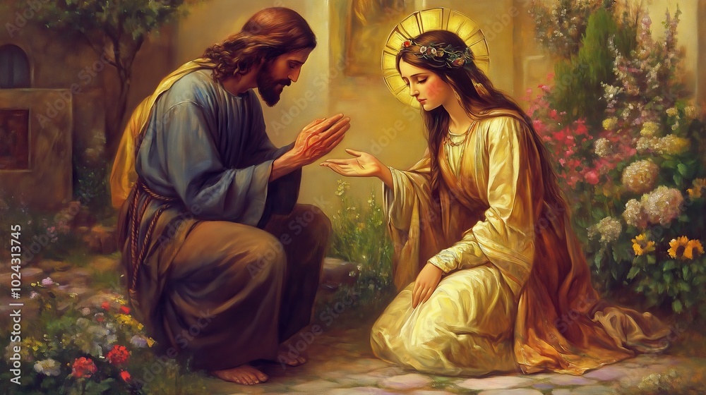 Obraz premium Jesus Christ with Mary Magdalena, oil painting