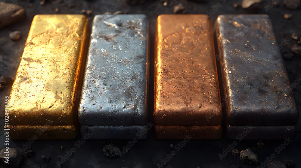 Four Different Gold Bars, Each One a Slightly Darker Shade than the Last.
Four Different Gold Bars, Each One a Slightly Darker Shade than the Last.