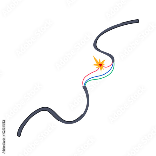 severed broken cable cartoon. splice insulation, fault outage, disruption maintenance severed broken cable sign. isolated symbol vector illustration
