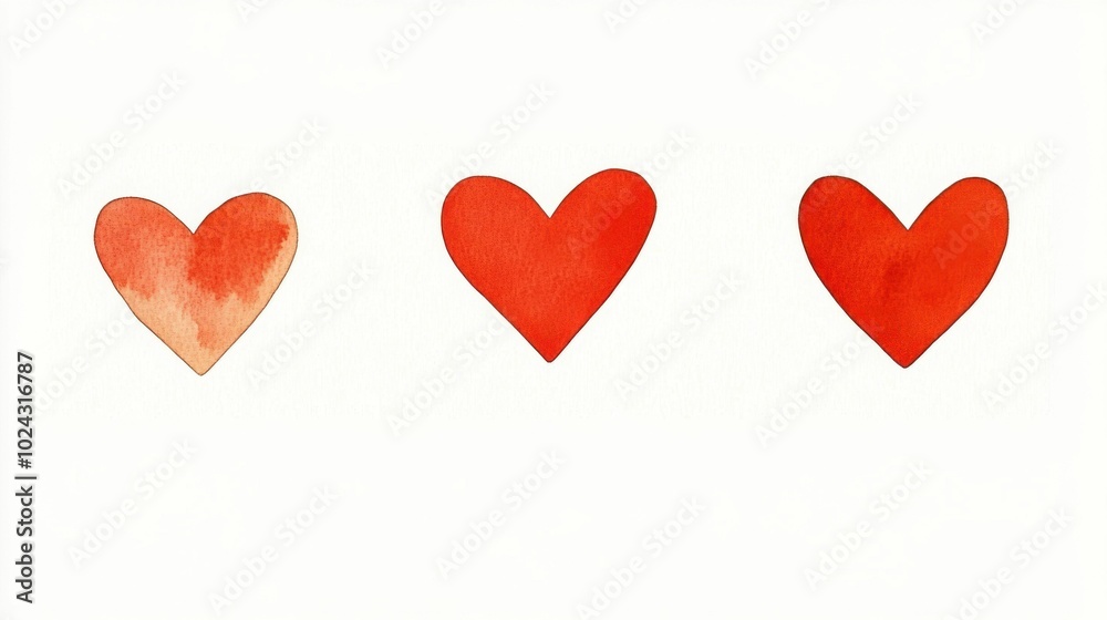 Illustration of three watercolor heart shapes in various shades of red, symbolizing love and affection in a minimalistic style. Illustration of three watercolor heart shapes in various shades of red, symbolizing love and affection in a minimalistic style.