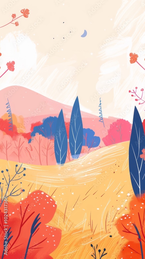 Fototapeta premium Charming minimalist cartoon background with hand-drawn details.