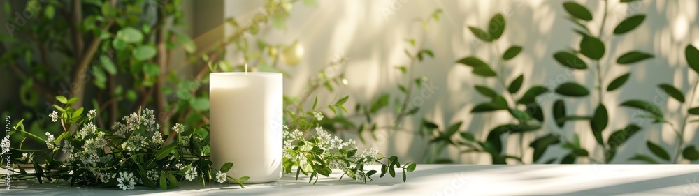 Elegant White Candle Packaging Mockup for Product Presentation and Branding in Minimalist Design, Ideal for Marketing and E-commerce Applications Elegant White Candle Packaging Mockup for Product Presentation and Branding in Minimalist Design, Ideal for Marketing and E-commerce Applications