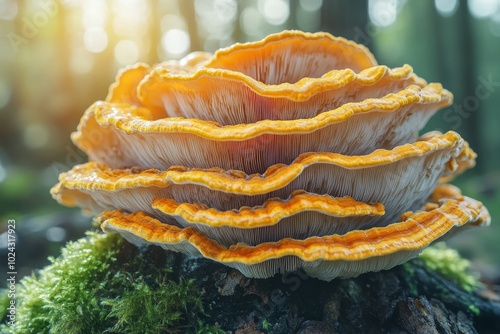 A turkey tail mushrooms growing in the wild. Generative AI photo