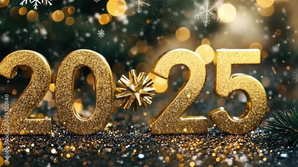 Golden glitter numbers for the year 2025 are sparkling on a blurred background with gold bokeh, creating a festive atmosphere for new year's eve. Merry Christmas and New Year! Golden glitter numbers for the year 2025 are sparkling on a blurred background with gold bokeh, creating a festive atmosphere for new year's eve. Merry Christmas and New Year!