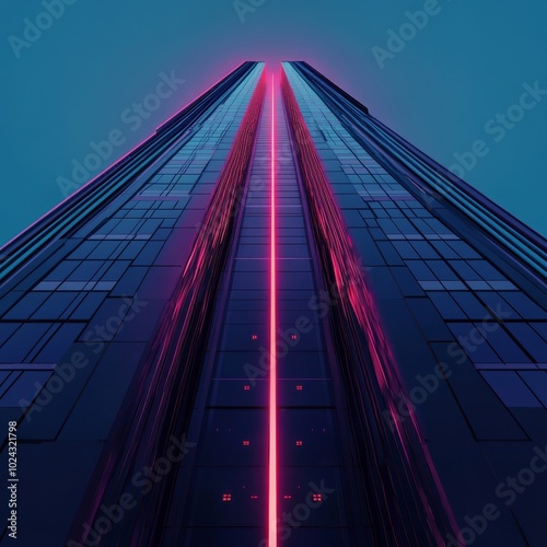 Wallpaper Mural Minimalist design of a futuristic skyscraper with retro neon lights, featuring clean lines. Torontodigital.ca