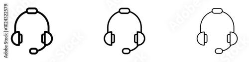 Headphones icon in tree different line stroke sizes.