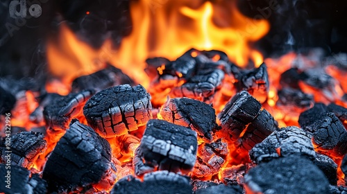 Close-up of Glowing Charcoal Briquettes in a Fire Pit