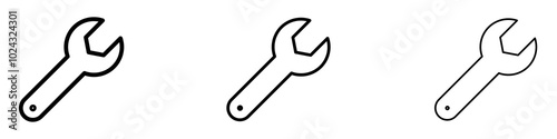 Wrench icon in tree different line stroke sizes.