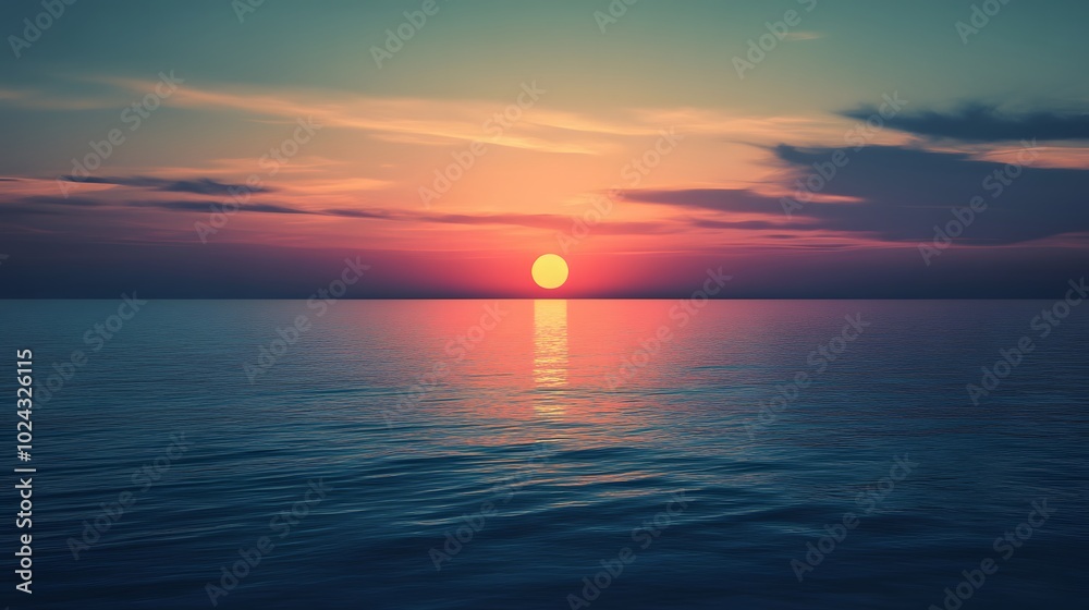Sunset Over a Calm Ocean With Rippling Water