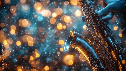 Closeup of a Shiny Saxophone with Bokeh Lights