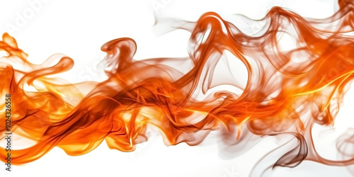 Vivid abstract orange fire smoke swirling gracefully against a dark black background, creating a captivating and dynamic visual with fluid movements.