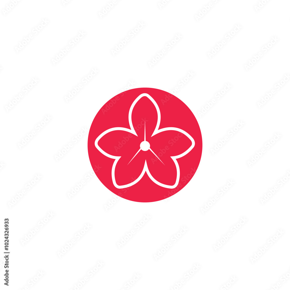 Beauty, flower, red flower logo with white border in the red circle Beauty, flower, red flower logo with white border in the red circle