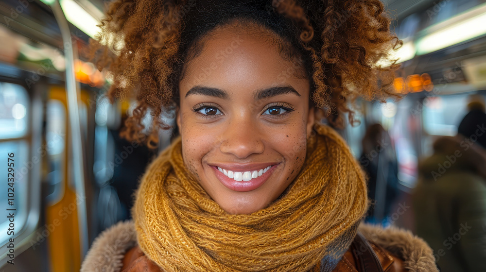 Young Black Woman Taking Selfie on New York Subway Train, Candid Smiling Carefree Female During Daytime Commute, Urban Transit, Happy, Relaxed, Casual City Public Transportation Young Black Woman Taking Selfie on New York Subway Train, Candid Smiling Carefree Female During Daytime Commute, Urban Transit, Happy, Relaxed, Casual City Public Transportation
