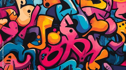 Abstract Colorful Graffiti Artwork with Bold Shapes and Swirls