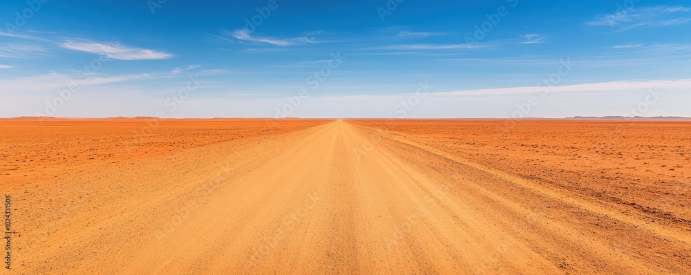 Fototapeta premium A vast desert road stretching towards a clear blue sky, capturing the essence of solitude and adventure in nature.