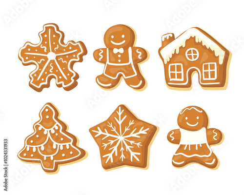 Christmas Gingerbread cookies for xmas. Winter homemade sweets isolated on white