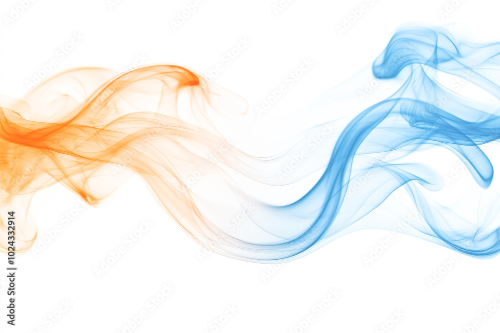 Blue and orange smooth smoke wave isolated on white Blue and orange smooth smoke wave isolated on white