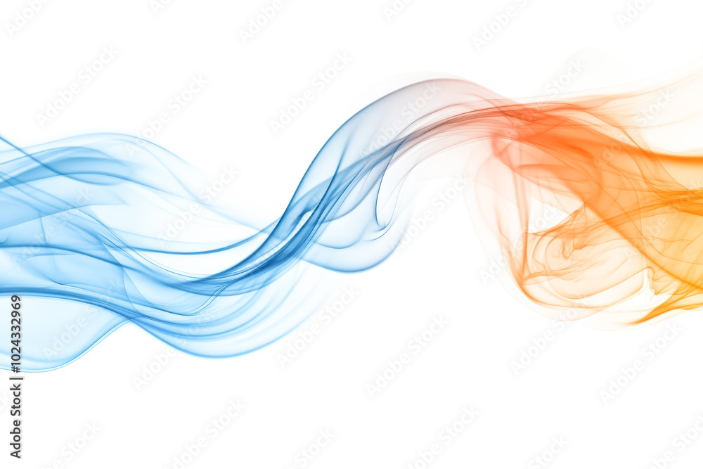 Blue and orange smooth smoke wave isolated on white Blue and orange smooth smoke wave isolated on white