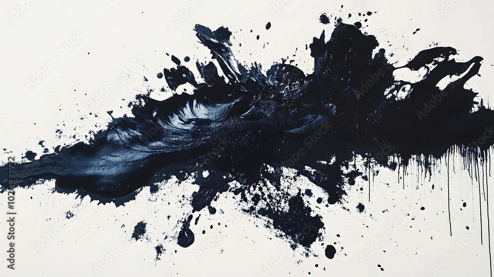 Abstract Black Ink Splashes and Drips on White Background Abstract Black Ink Splashes and Drips on White Background
