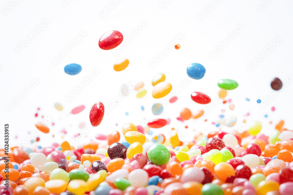 Colorful candies falling, isolated on white Colorful candies falling, isolated on white