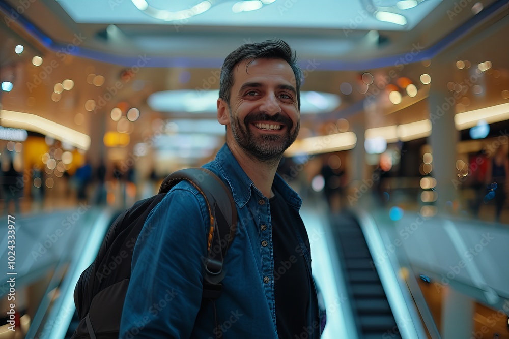 Smiling professional man confidently standing in a modern business center office with collaborative workspace and contemporary design Smiling professional man confidently standing in a modern business center office with collaborative workspace and contemporary design